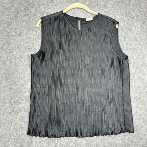 Vintage Escapades Satin Tank Top Womens Large Black Crinkle Minimal Career Work*